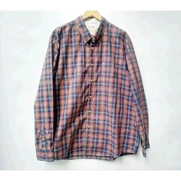 Wrangler Mens Button Down Shirt Multicolor Plaid Long Sleeve Collar Pocket XL - Picture 1 of 5